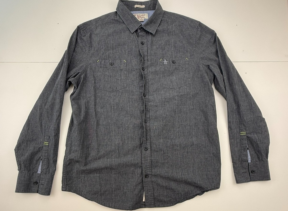Original Penguin Men's XL Heritage Slim Fit Grey Button Down Chambray Shirt
